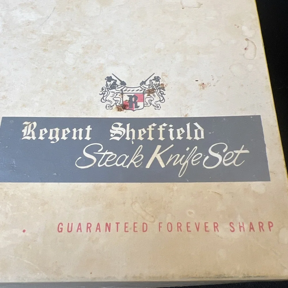 Vtg- 5/ Regent Stainless Sheffield Steak Knife Set Cream/White Handles, England